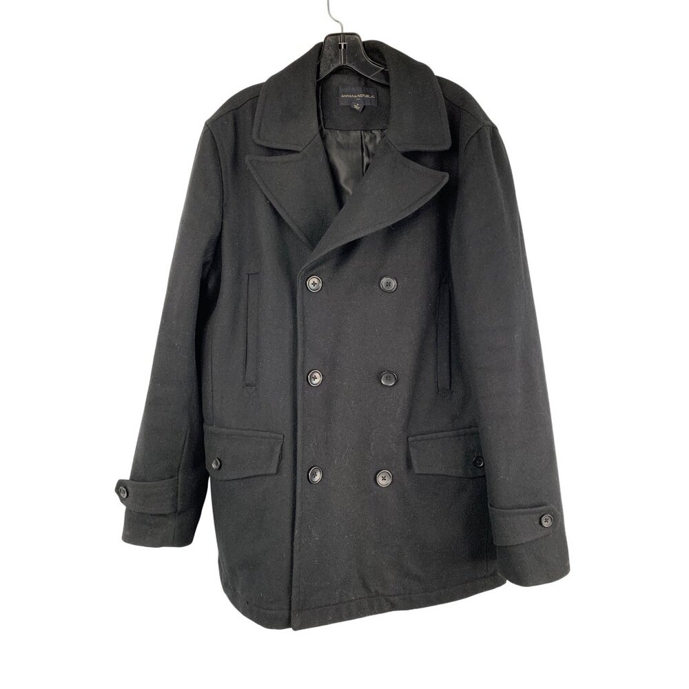 Banana Republic Mens Black Wool Pea Coat Medium